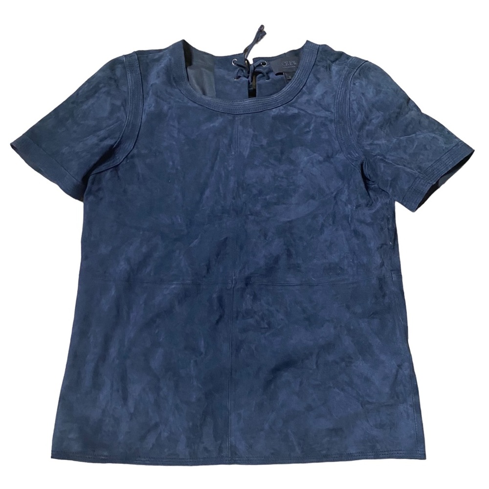 J. Crew Collection Black Gray Suede Leather Back Lace Up Blouse Women's 0